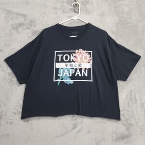 Jupiter Moon Shirt‎ Womens XL Black Tokyo Japan Floral Graphic Crop Tee Travel